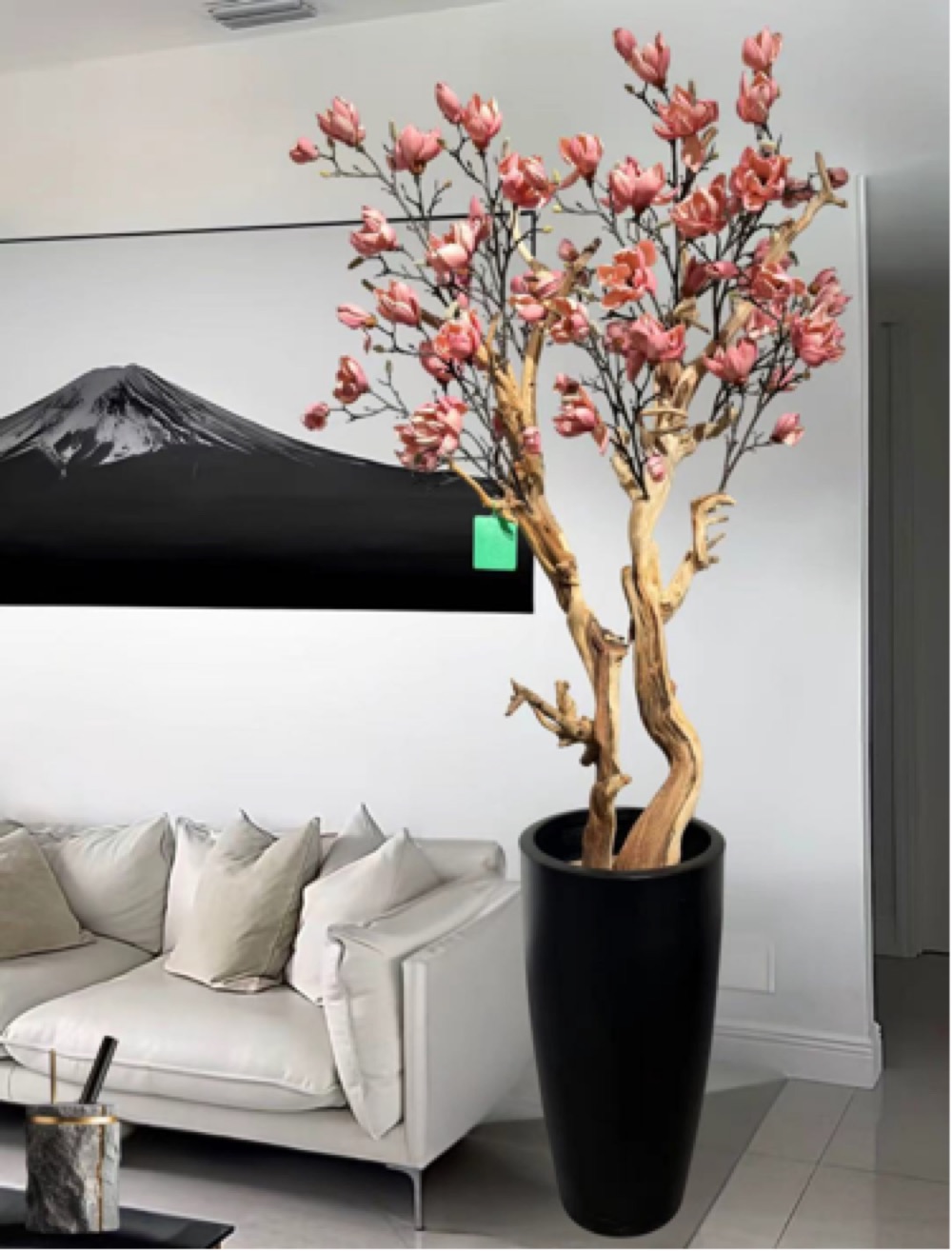 Artificial sakura tree living-room scene