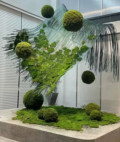 Vertical garden feature wall with mixed foliage